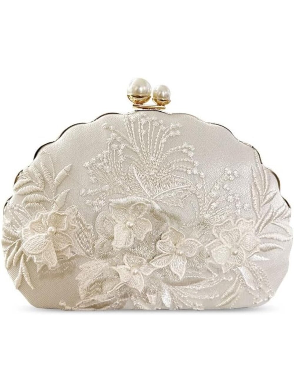 Elegant Floral Embroidery Clutch Purse - Pearl Crossbody Evening Bag for